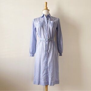 Vintage 70s Blue Striped Long Sleeve Shirtdress Dress